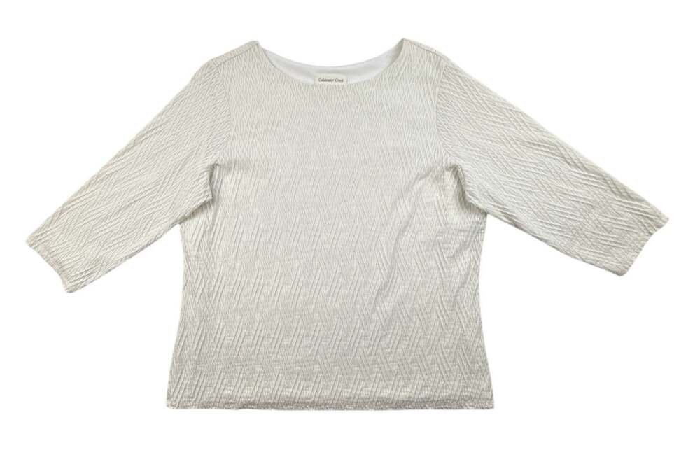 Coldwater Creek Career Top Textured Off White Pullover Nylon Stretch 1X V-Neck